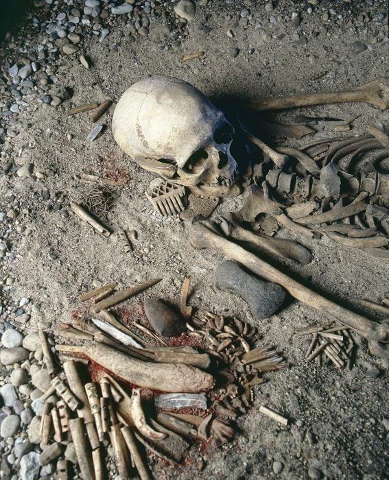 Bild på ett skelett med gravgåvor.